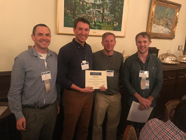 Adam Kalai, Jeff Nichols, and Steven Dow presenting Notable Paper Award to Kurt Luther at HCOMP 2017